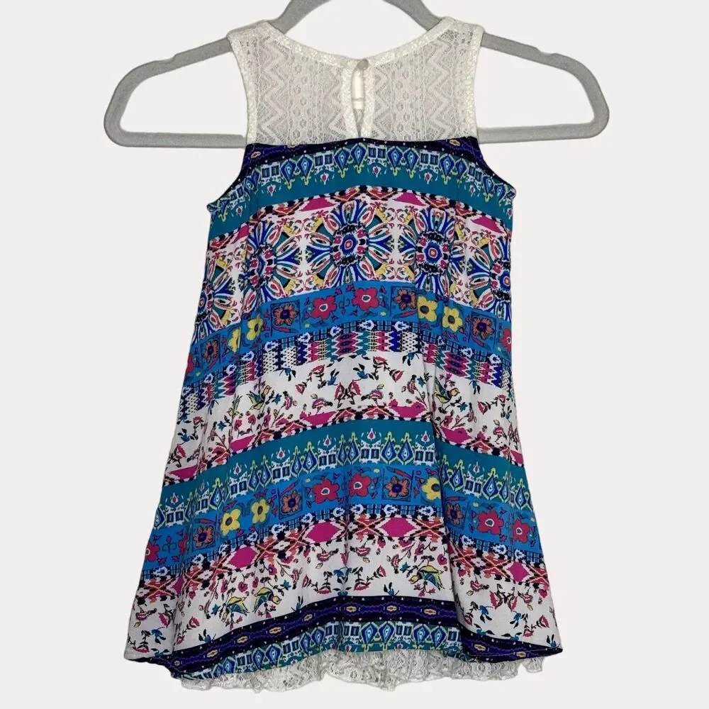 Zunie Girls Lace Trim Swing Dress A Line Floral Geometric 5
